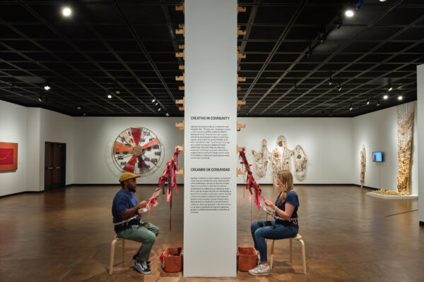 <em> Collaboration & The Lab</em>.
Sangre de Nopal/Blood of the Nopal: Tanya Aguiñiga & Porfirio Gutiérrez en Conversación/in Conversation, 2024, Fowler Museum at UCLA. 
Photo Credit: Elon Schoenholz